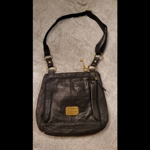 Fossil Crossbody Messenger Bag Purse Soft Lamb Hide Leather Black